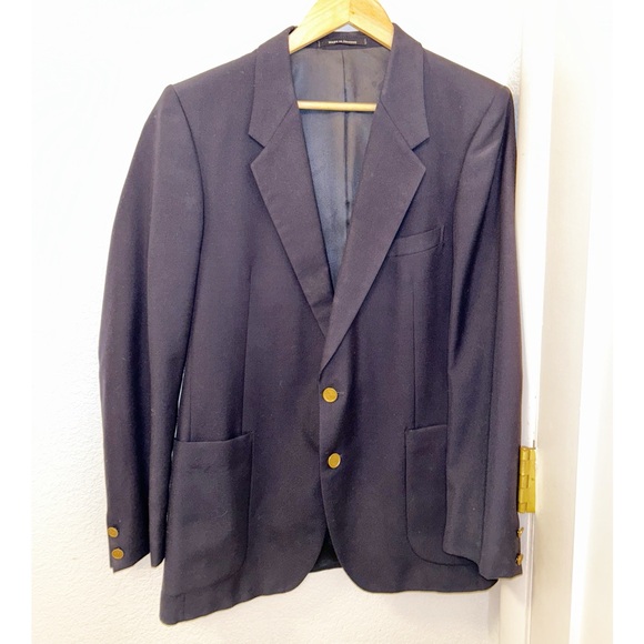 Vintage SAINT LAURENT Oversized Menβs NAVY blazer with Gold Logo buttons SZ: L - Picture 3 of 14